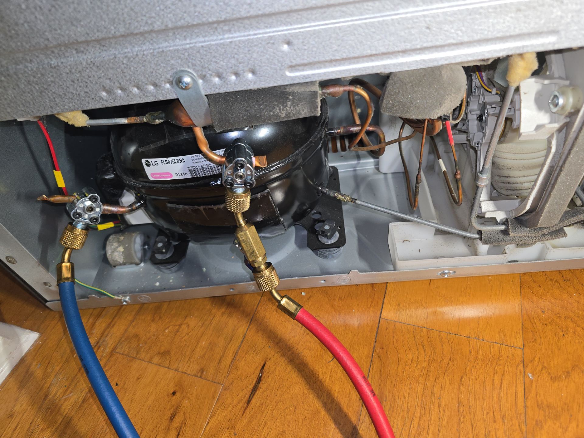 Internal refrigerator damage and corrosion evidence from compressor failure